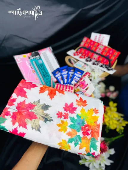 🤍সাদা চন্দ্রি হাফ সিল্ক শাড়ি-প্রিমিয়াম ১৮টি গিফট কম্বো
